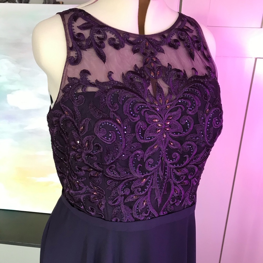 Purple illusion gown with sweetheart neckline